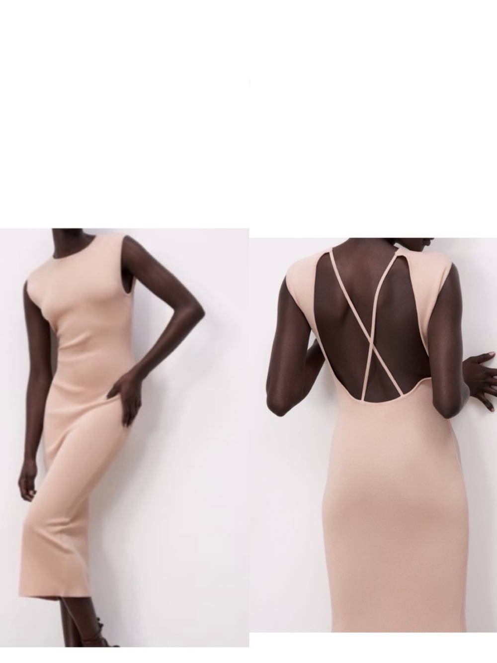 Zara NWOT Nude Backless Dress Size Small